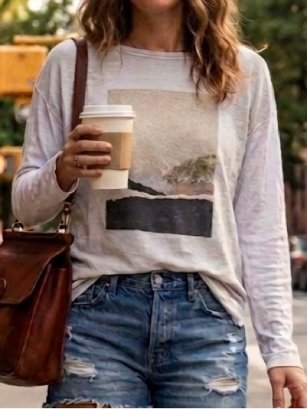 Zara Women’s Long Sleeve Graphic Top Abstract Print Size L Grunge Streetwear